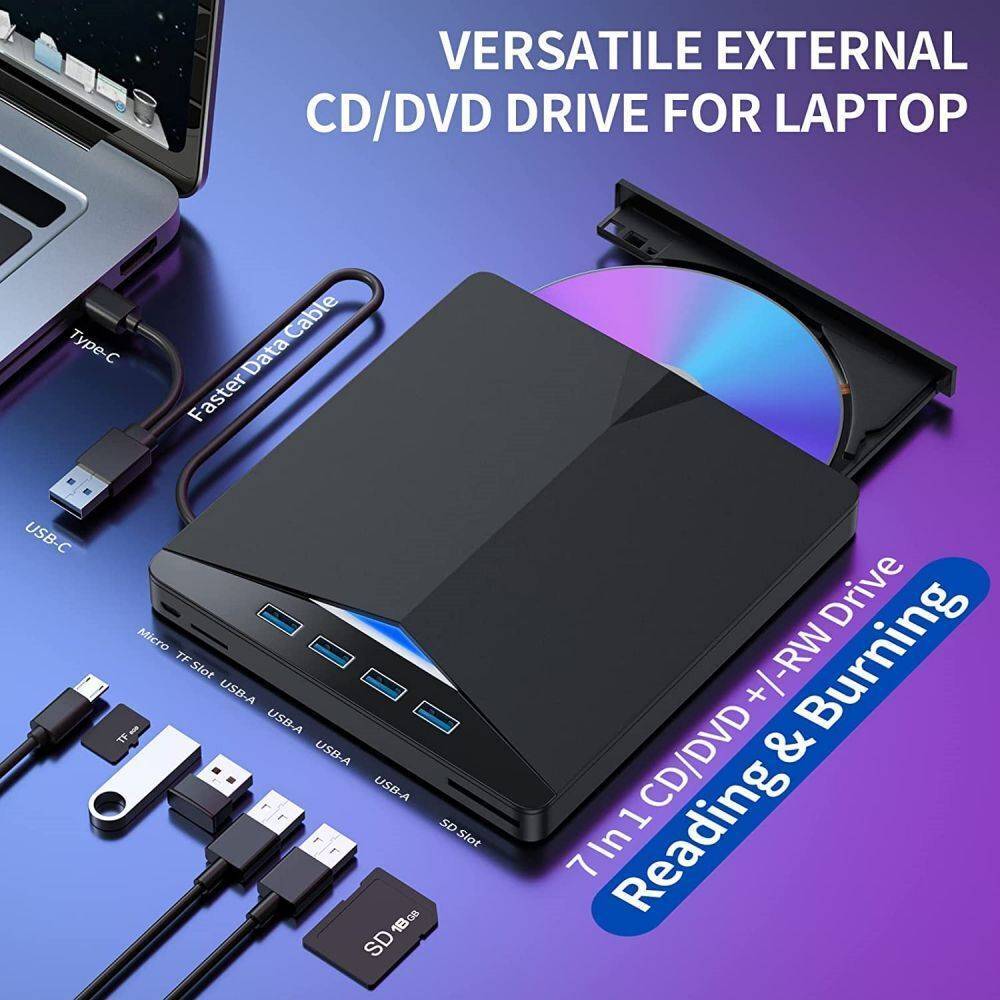 External CD DVD Drive USB 3.0 Writer Burner Reader Player For Windows 7 8 10 11