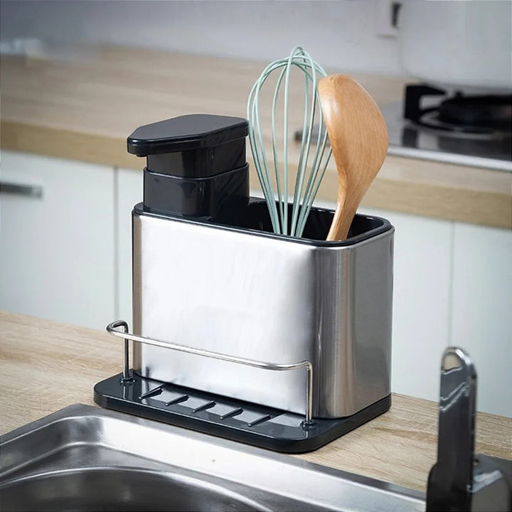 Stainless Steel  Sink Organizer with Soap Dispenser