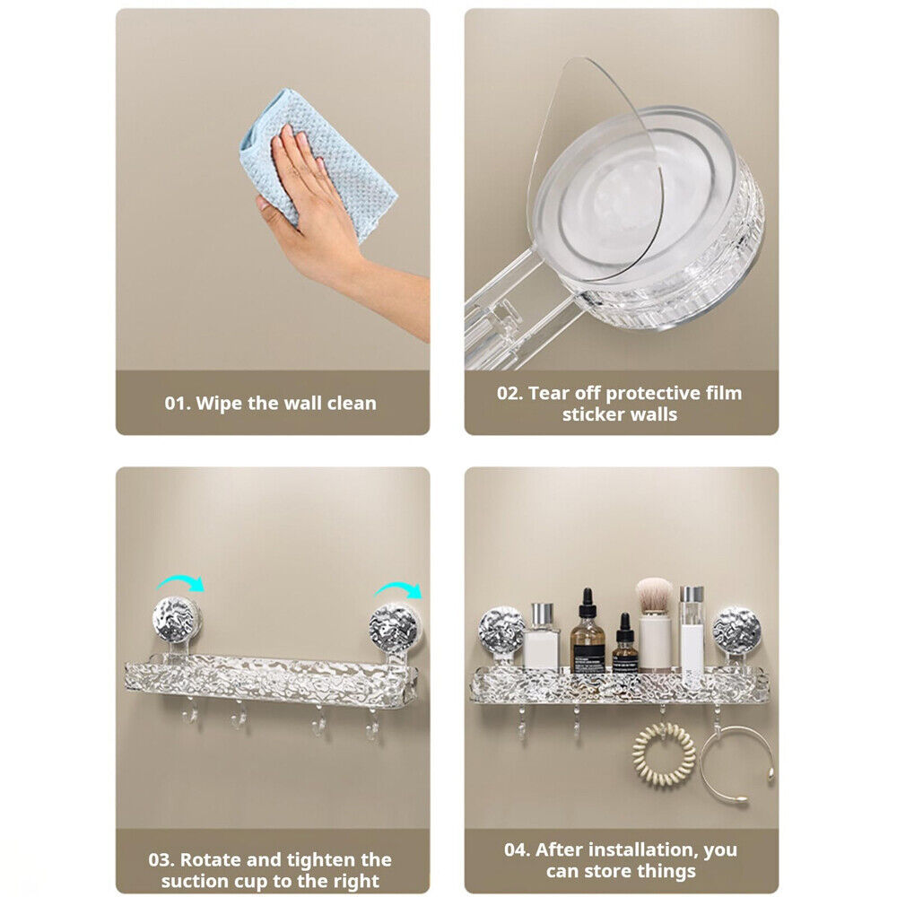 Clear Shower Caddy Suction Cup No-Drilling