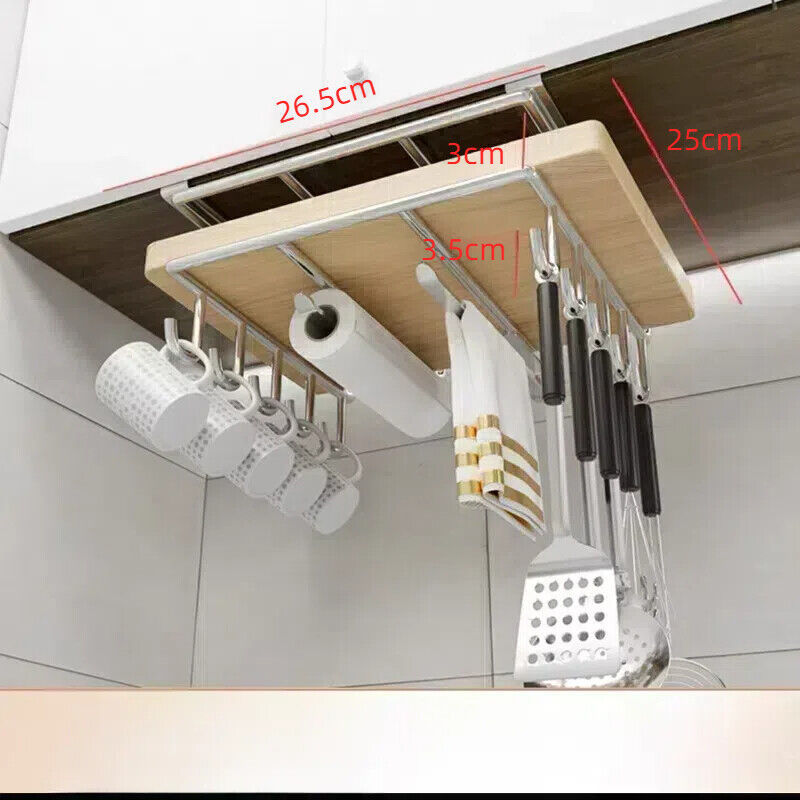 Under Shelf Storage Rack Home Kitchen Hanging Cabinet Cutting Board Organizer